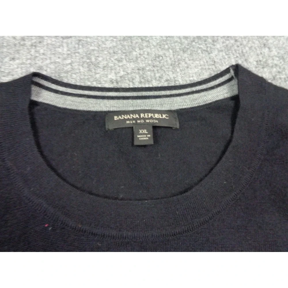 Banana Republic Sweater Mens 2XL Black 100% Merino Wool Crewneck Pullover